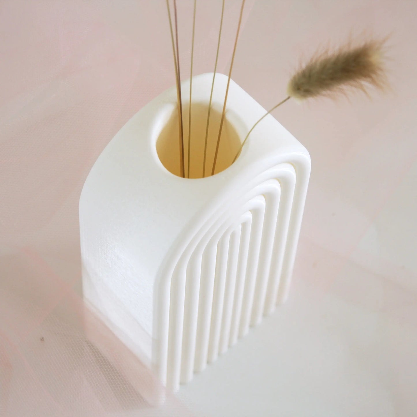 White Arc modern boho rainbow arch shape pleated flower vase, aesthetic home decor by Sonnihaus