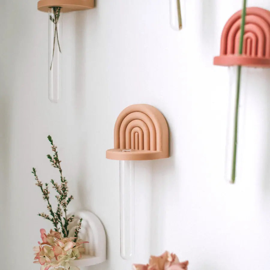 Hazelnut Arc Mini boho minimalist rainbow arch shape pleated wall hanging propagation station glass tube by Sonnihaus