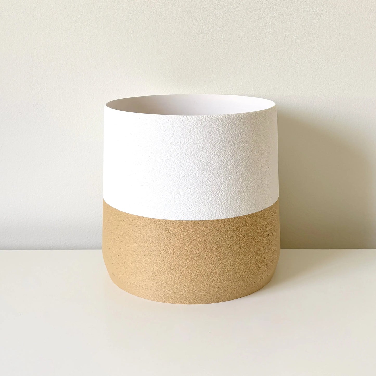 Modern White Kyoto Planter with warm beige bottom, 6" large, 8" XL sizes with integrated tray & drainage by Sonnihaus