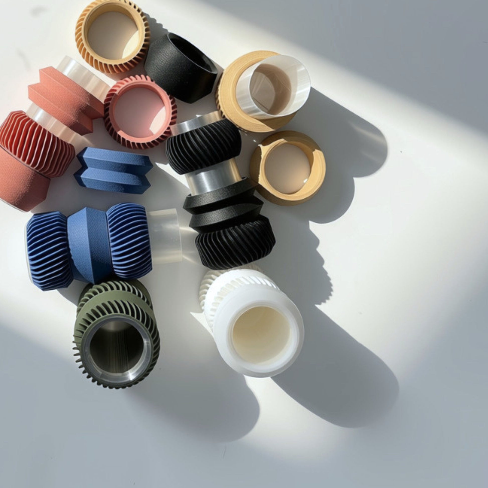 Assorted 4-tier MODU Mono Vessels in White, Black, Terra Cotta, Matcha, Hazelnut & Navy Blue, modern decor by Sonnihaus